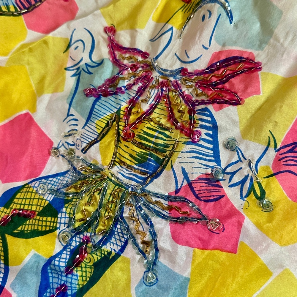 Colorful Jester/Harlequin Patterned Silk Scarf - image 6